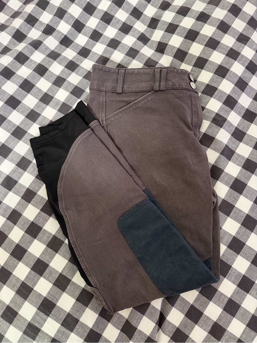 Symphony Tredstep women’s 30R breeches charcoal gray front zip knee patch